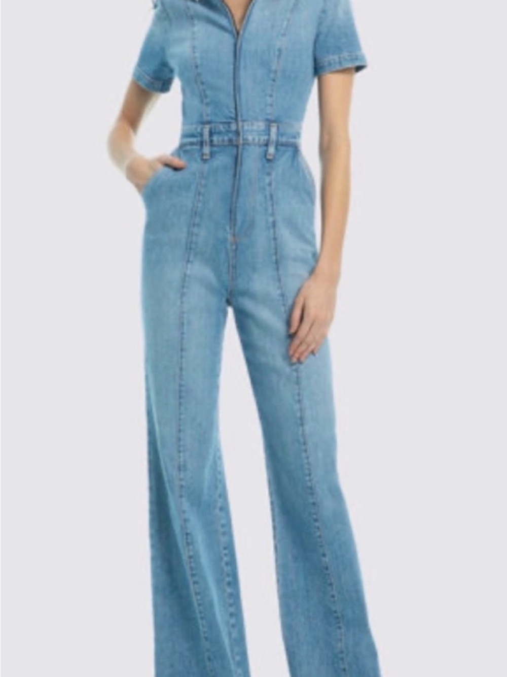 Alice + Olivia denim wide leg zip front jumpsuit